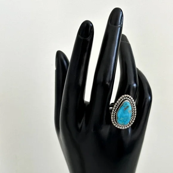 Vintage 925 Sterling Silver Turquoise Large Southwestern Tall Band Ring Size 8